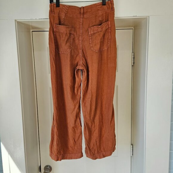 American Eagle Orange Wide Leg Trousers Pants High Waisted Rust Linen Women's 10 - Picture 7 of 10